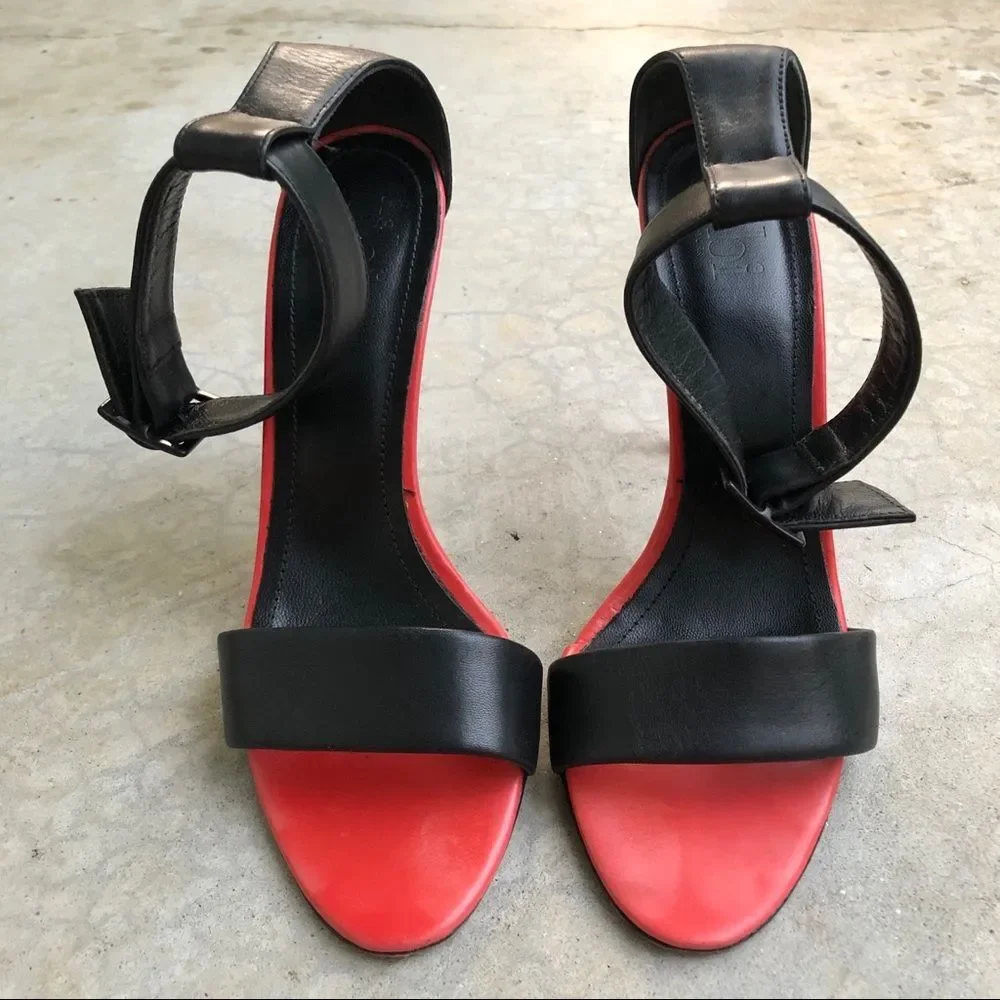 Tibi Colorblocked Heels Sandals Black Red Leather Minimalist Chic Euro 37.5